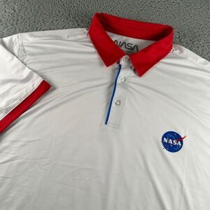 RSVLTS Polo Mens XL NASA Logo White Red Short Sleeve Performance Golf Shirt